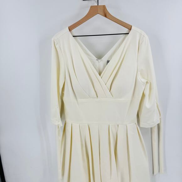 Unique Vintage Plus Size 1950s Ivory Delores Swing Dress with Sleeves - Picture 5 of 12